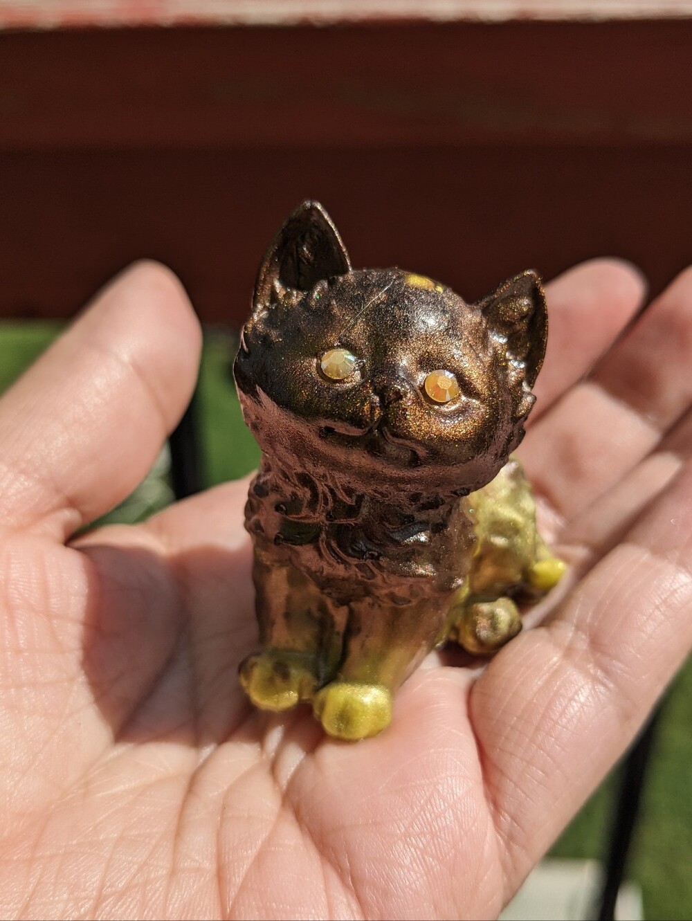 Handmade Bronze & Gold Cat Figurine - Decorative Pet Statue